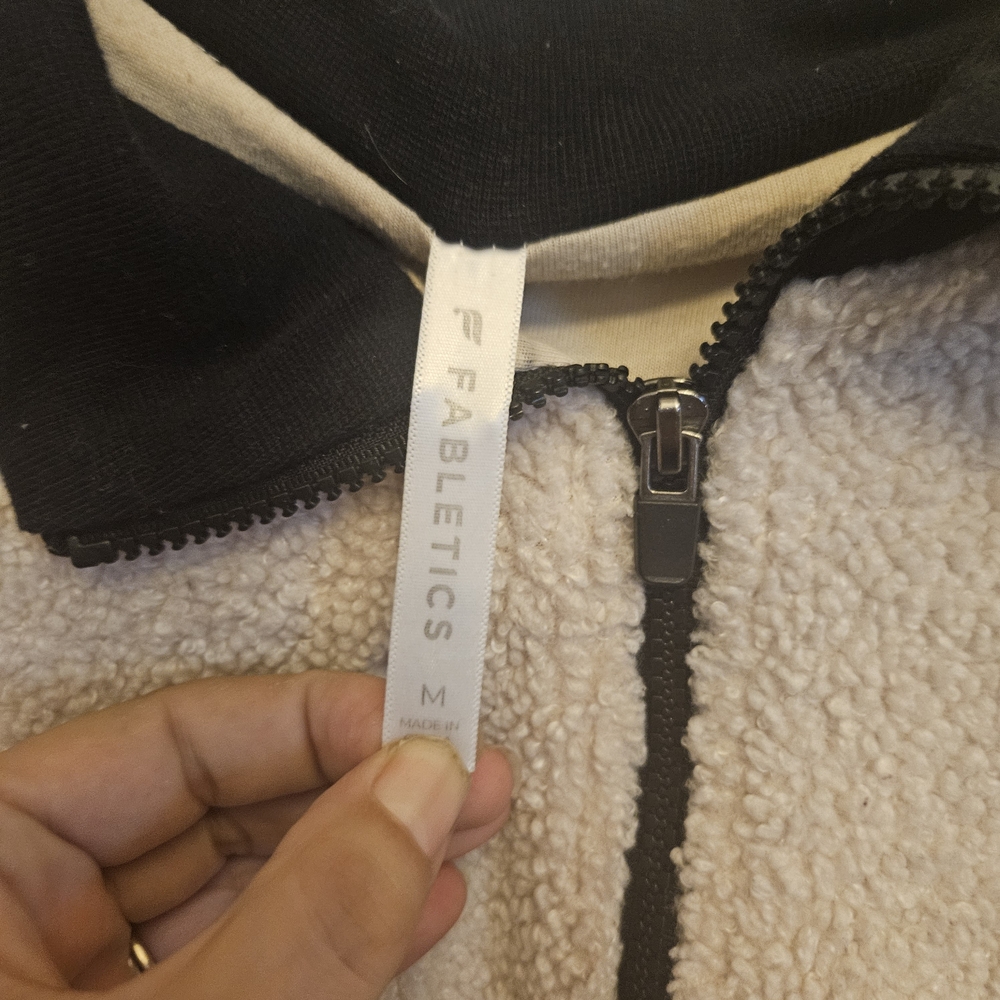 Fabletics Cream Cropped Sherpa Half-Zip Pullover with Black Trim, Medium - Picture 2 of 2